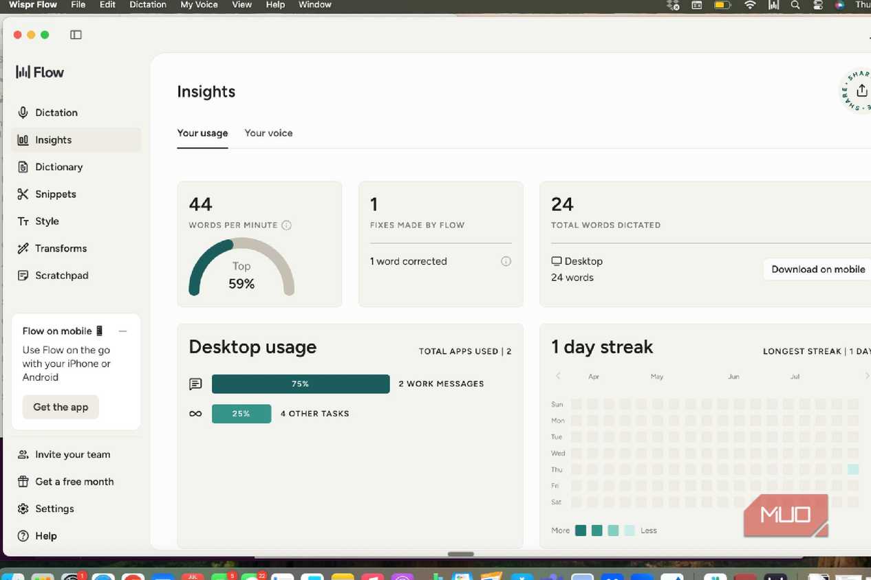 Wispr Flow insights desktop usage