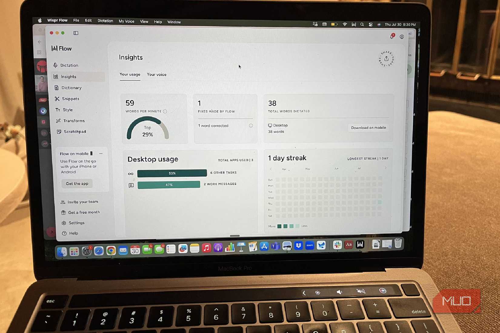 The Wispr Flow dashboard