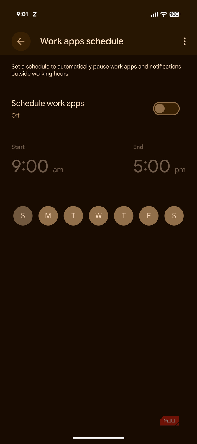 Work profile schedule in Android 17