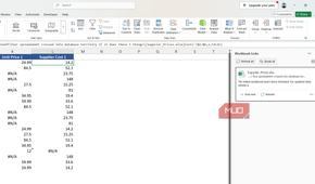 Workbook links sidebar in Excel.