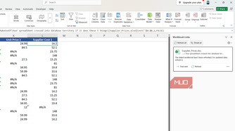 Workbook links sidebar in Excel.
