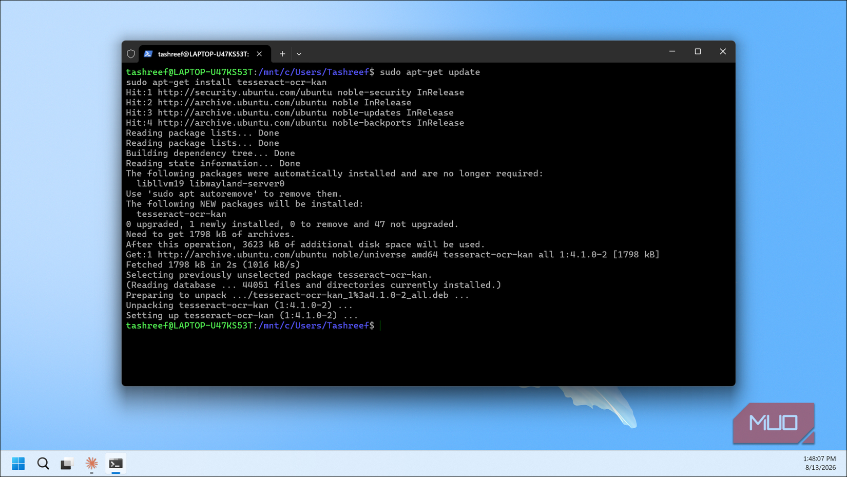 Wsl Terminal Installing Tesseract Ocr Kan Package With Apt Get