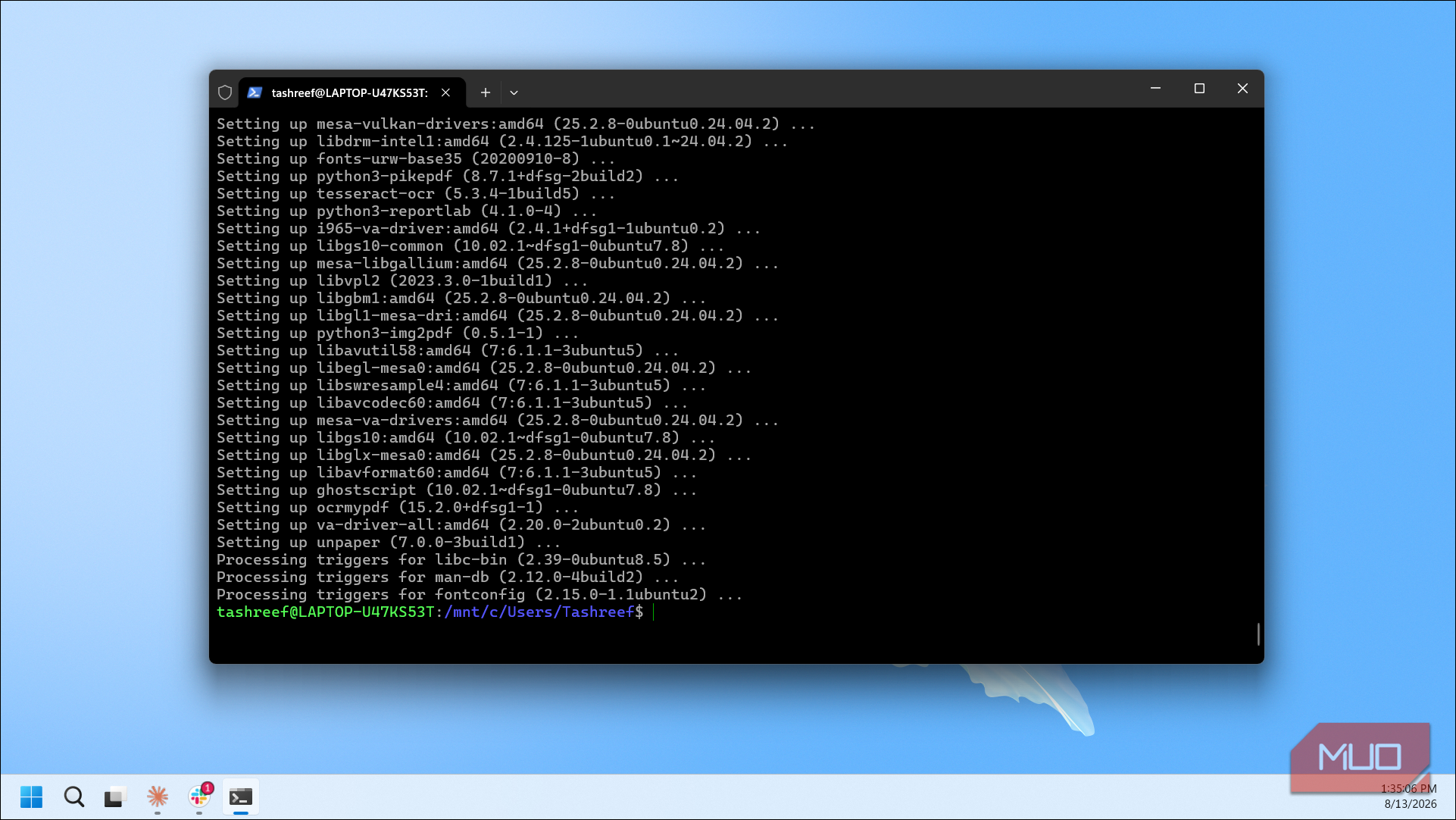 Wsl Terminal Ocrmypdf Package Installation Setup Process