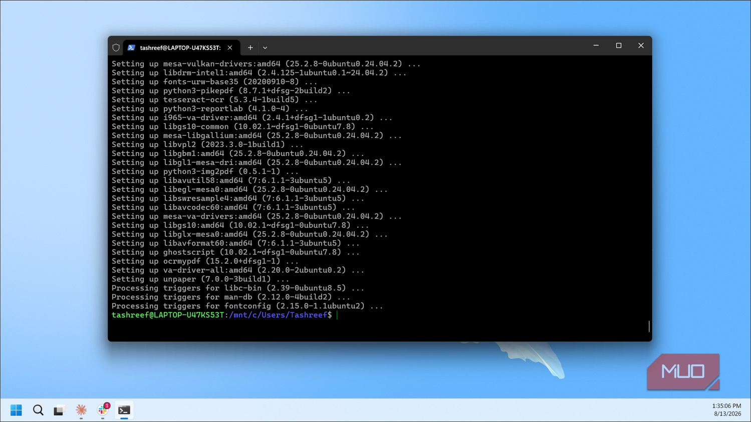 Wsl Terminal Ocrmypdf Package Installation Setup Process
