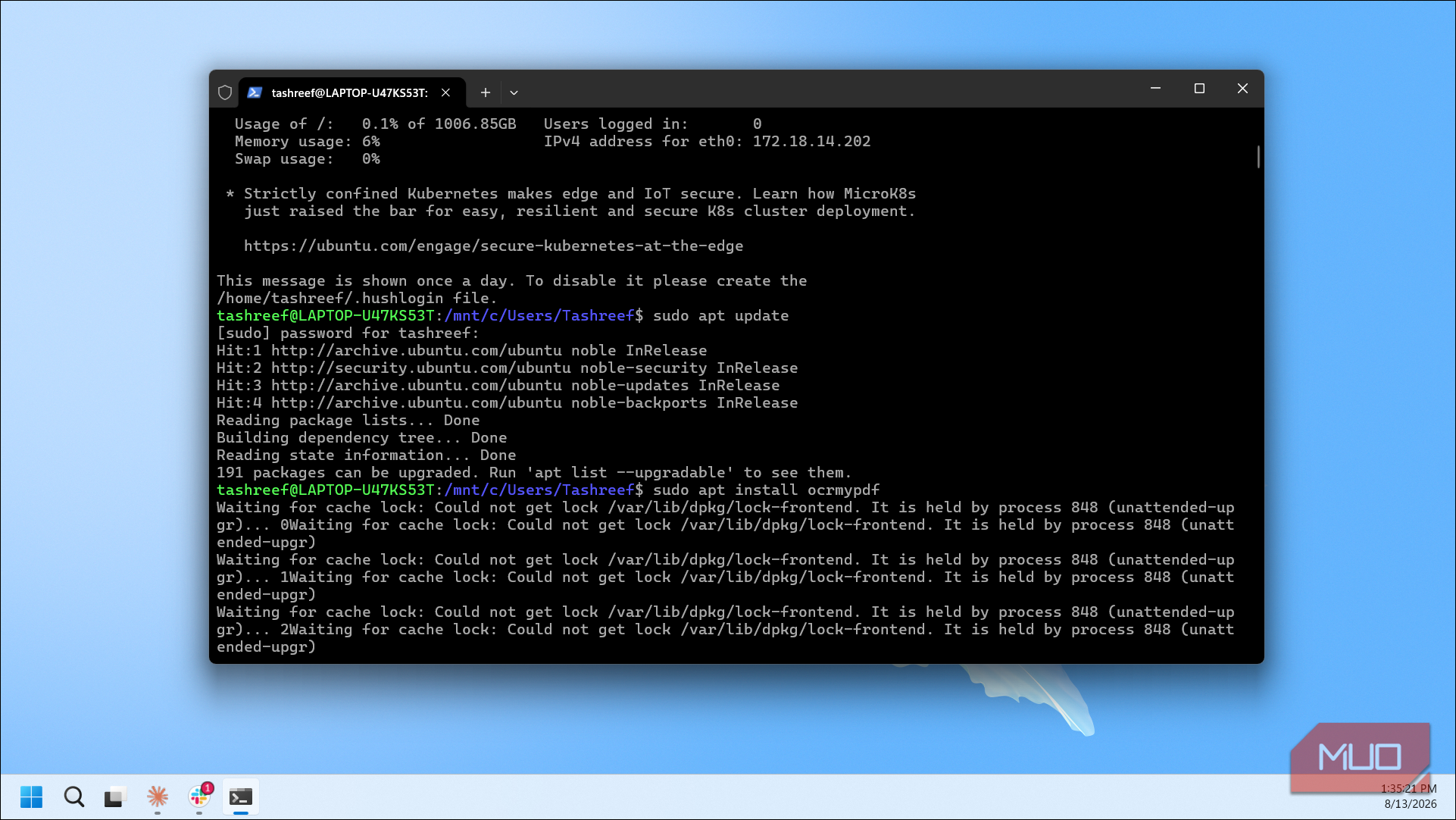 Wsl Ubuntu Terminal Running Sudo Apt Update With Cache Lock Errors