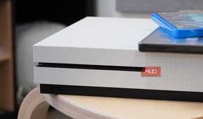 A close-up of the Xbox One S optical drive.
