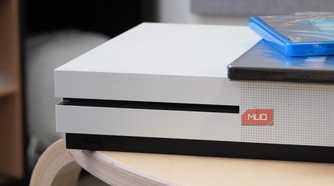 A close-up of the Xbox One S optical drive.