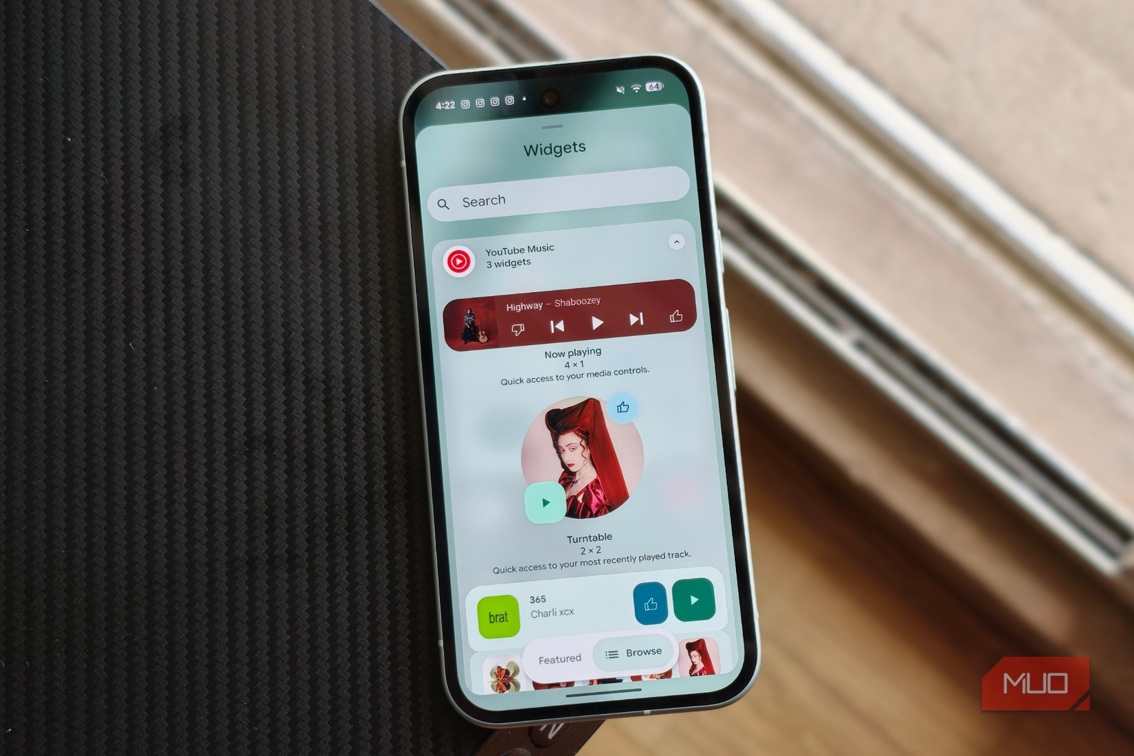 YouTube Music large widget on Pixel 10a