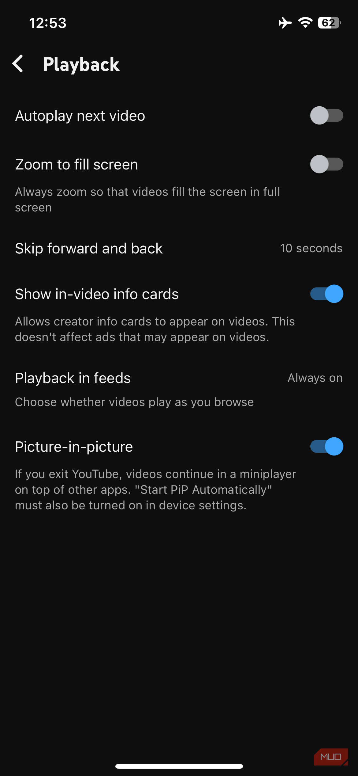 Youtube video playback in feed