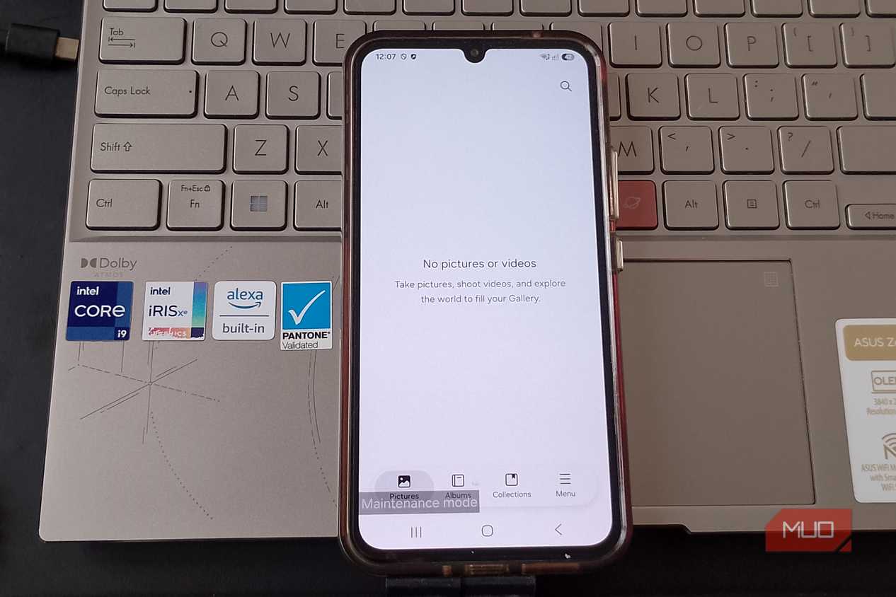 Samsung Gallery in Maintenance Mode showing no pictures or videos