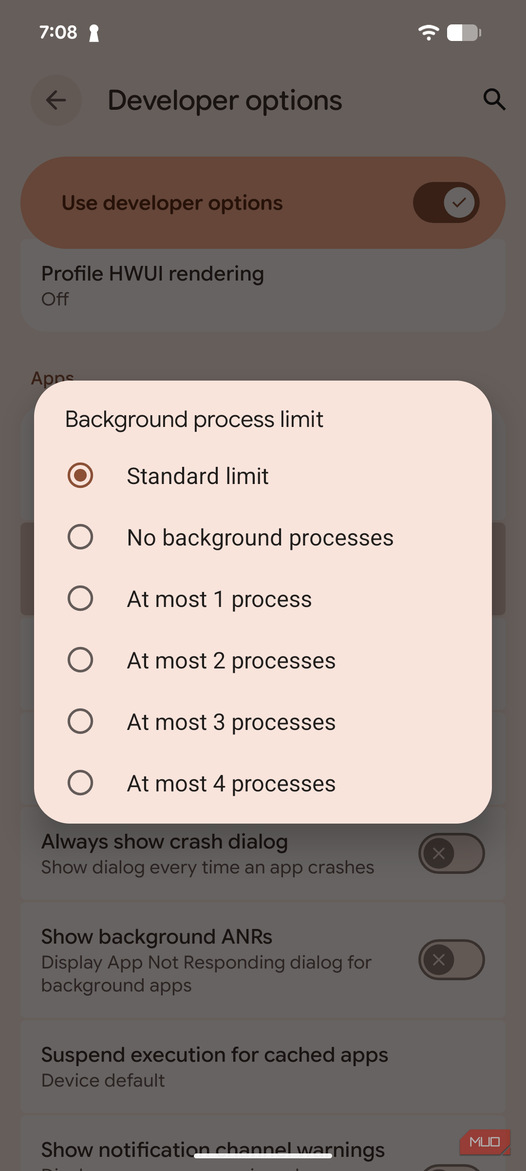 a screenshot of the background process limit on pixel 8