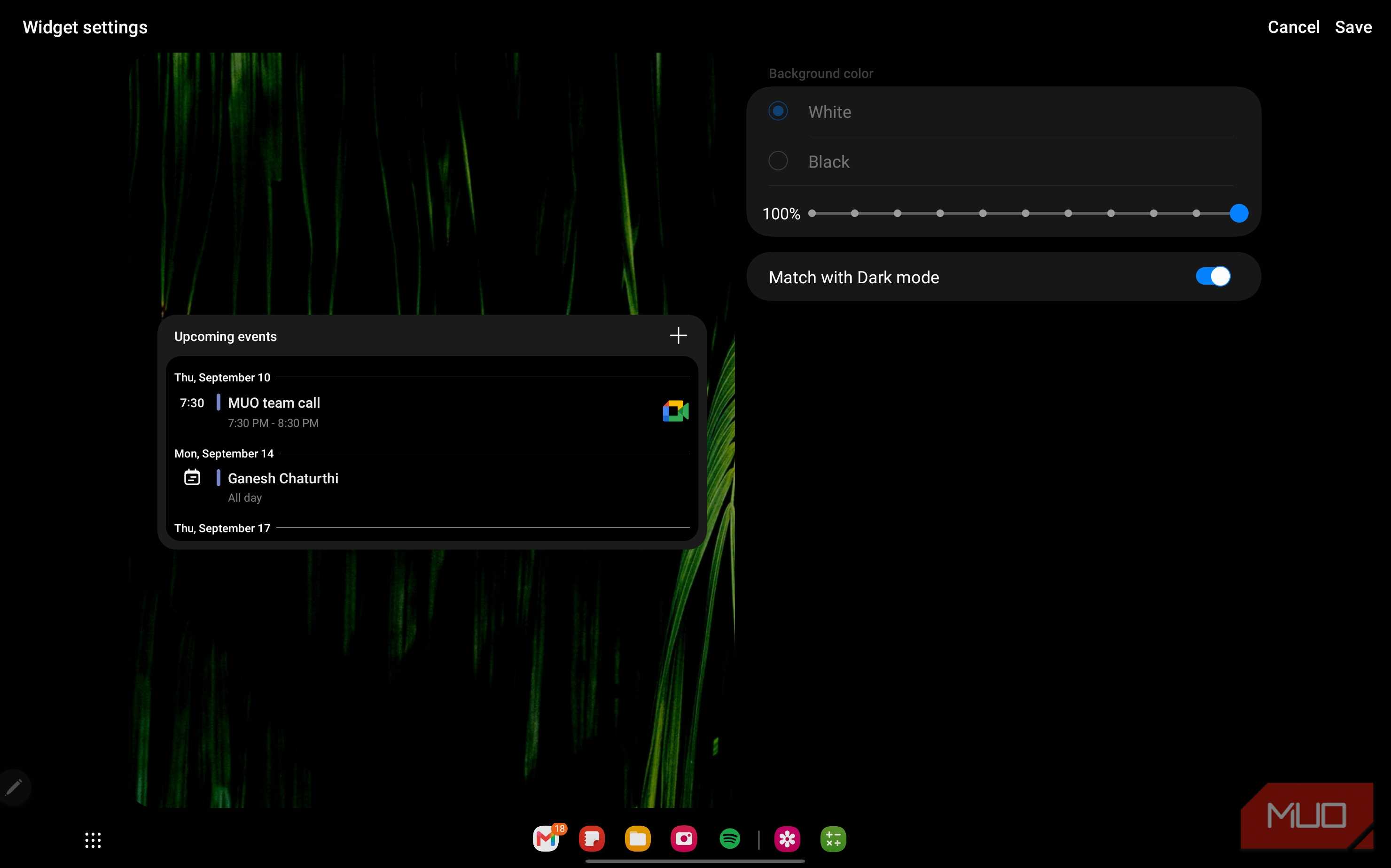 a screenshot of the widget settings on the samsung galaxy tab s8 ultra