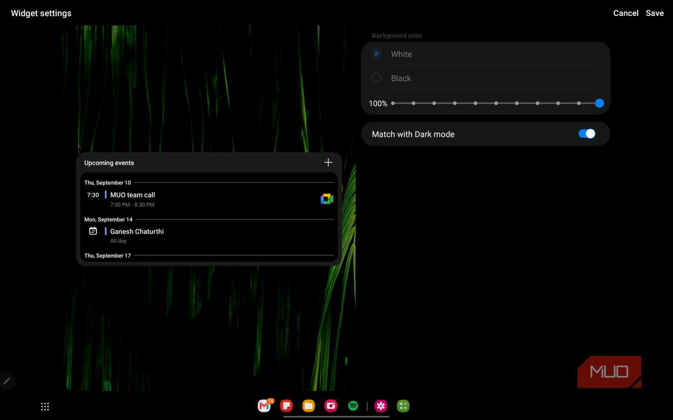a screenshot of the widget settings on the samsung galaxy tab s8 ultra