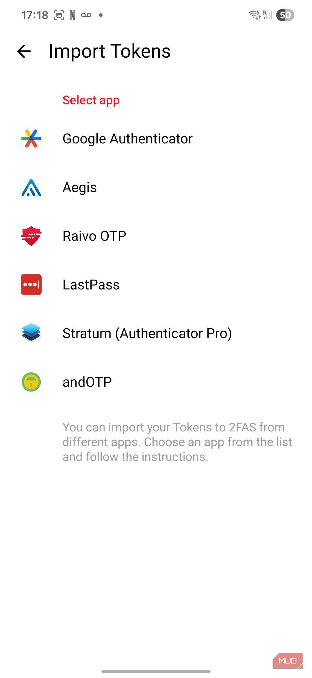 2FAS import options.