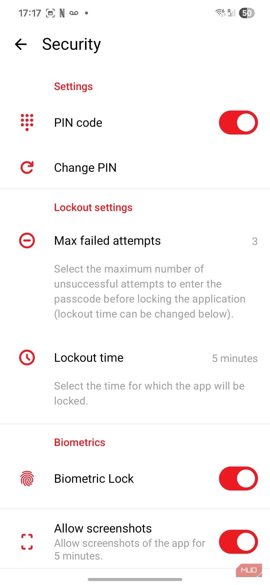 2FAS security settings.