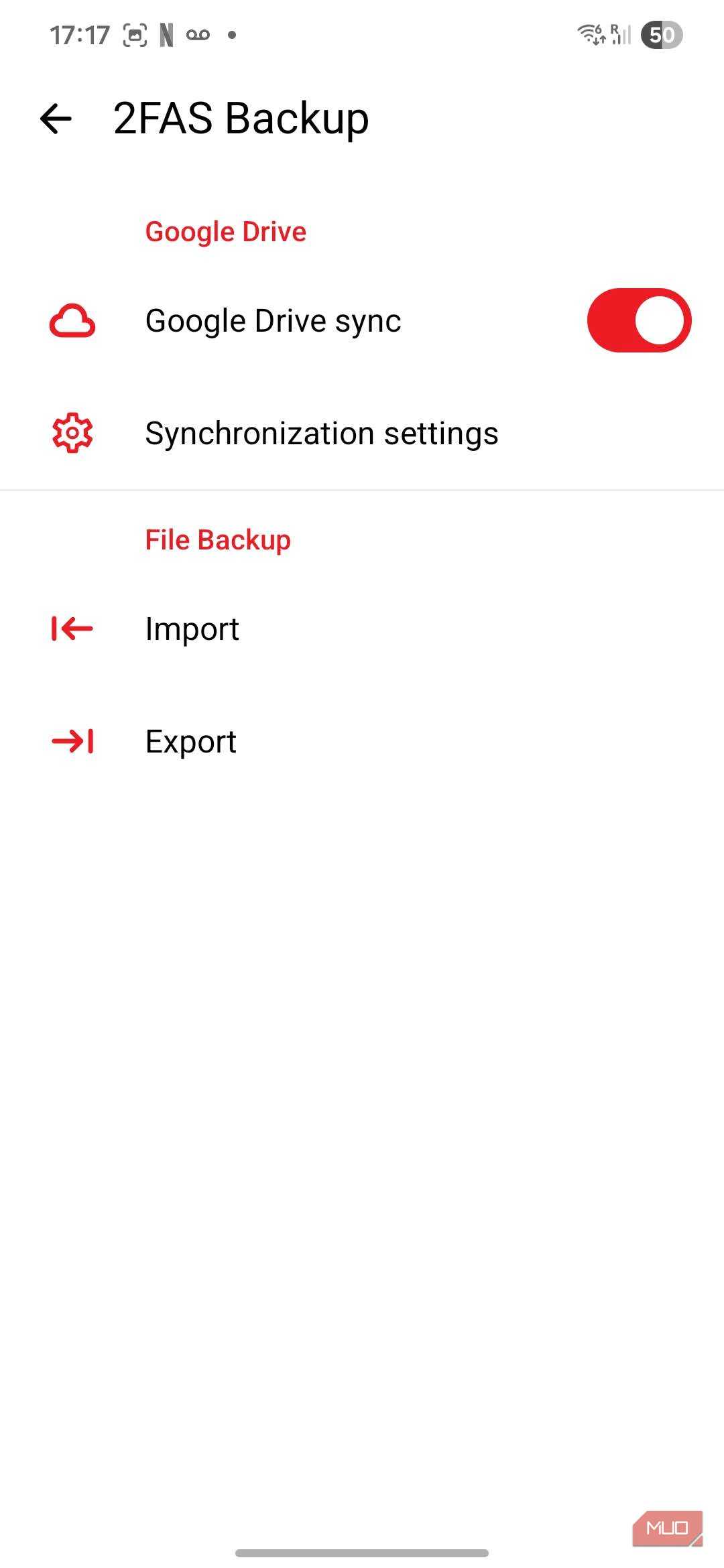 2FAS synchronization settings.