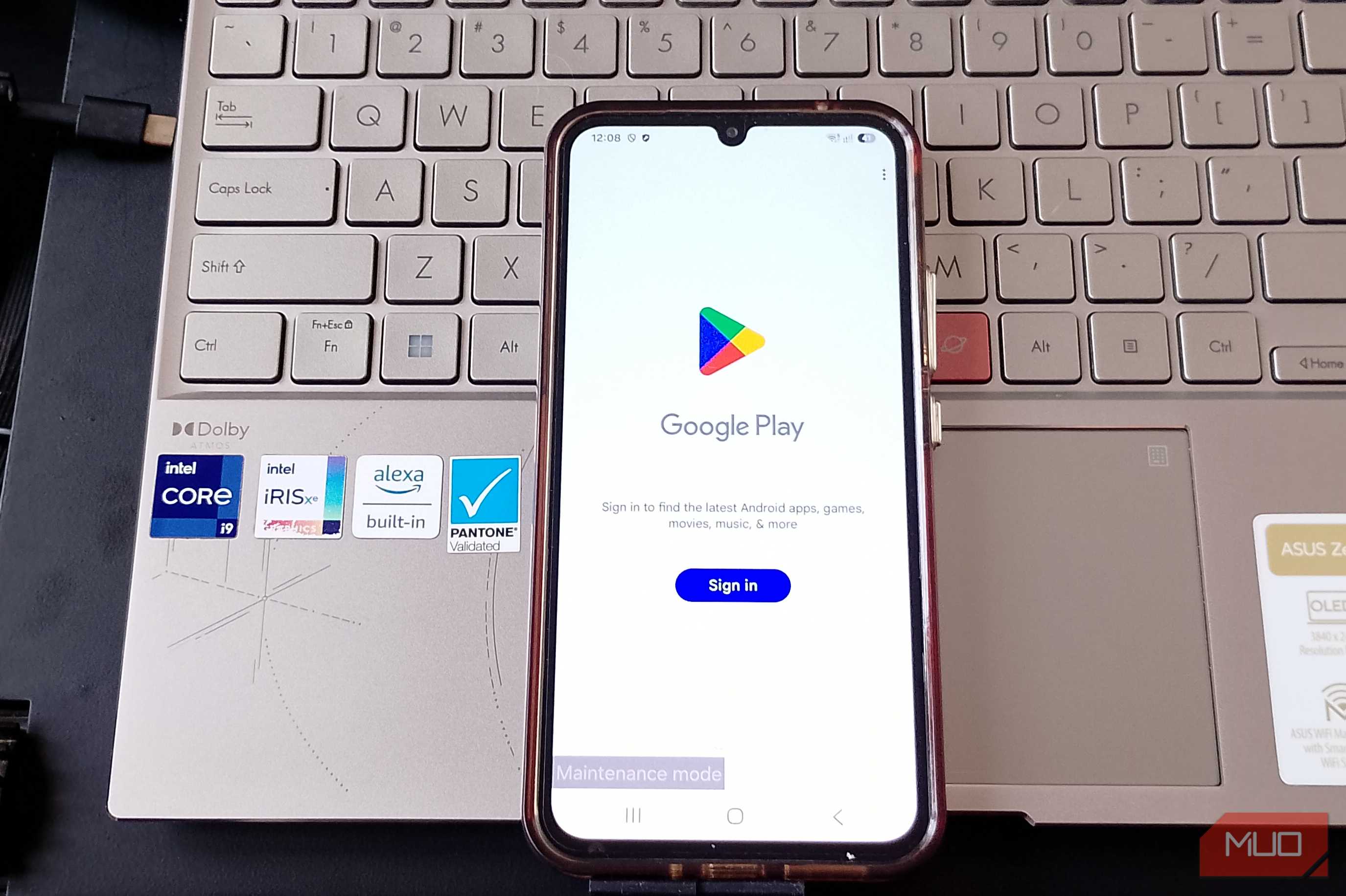 Google Play sign-in screen while the Galaxy is in Maintenance Mode