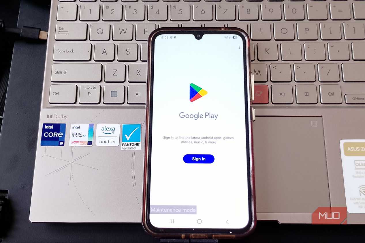 Google Play sign-in screen while the Galaxy is in Maintenance Mode