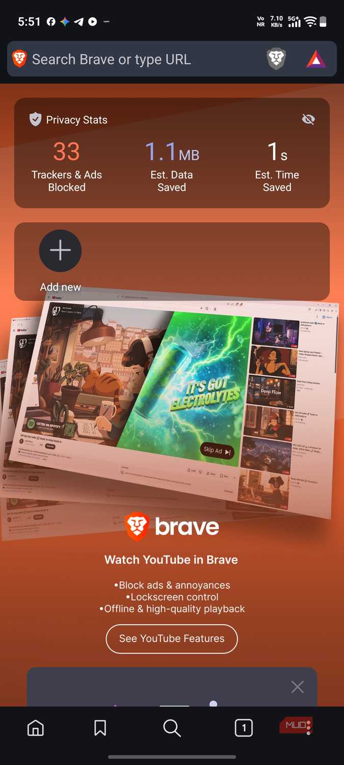 Переход с Google Chrome на Brave: впечатления от использования интерфейс мобильного браузера Brave на смартфоне Vivo X300 Pro