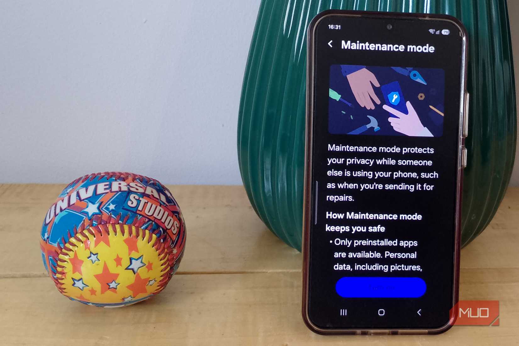 Samsung Maintenance Mode screen explaining how it protects personal data during repairs