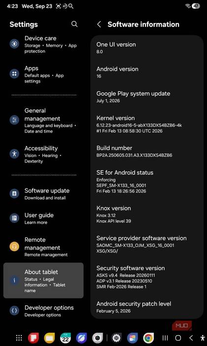 About tablete in Settings, Tab A11
