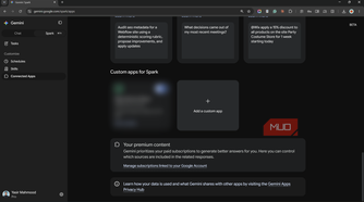 Add a custom app option under Custom apps for Spark in Gemini.