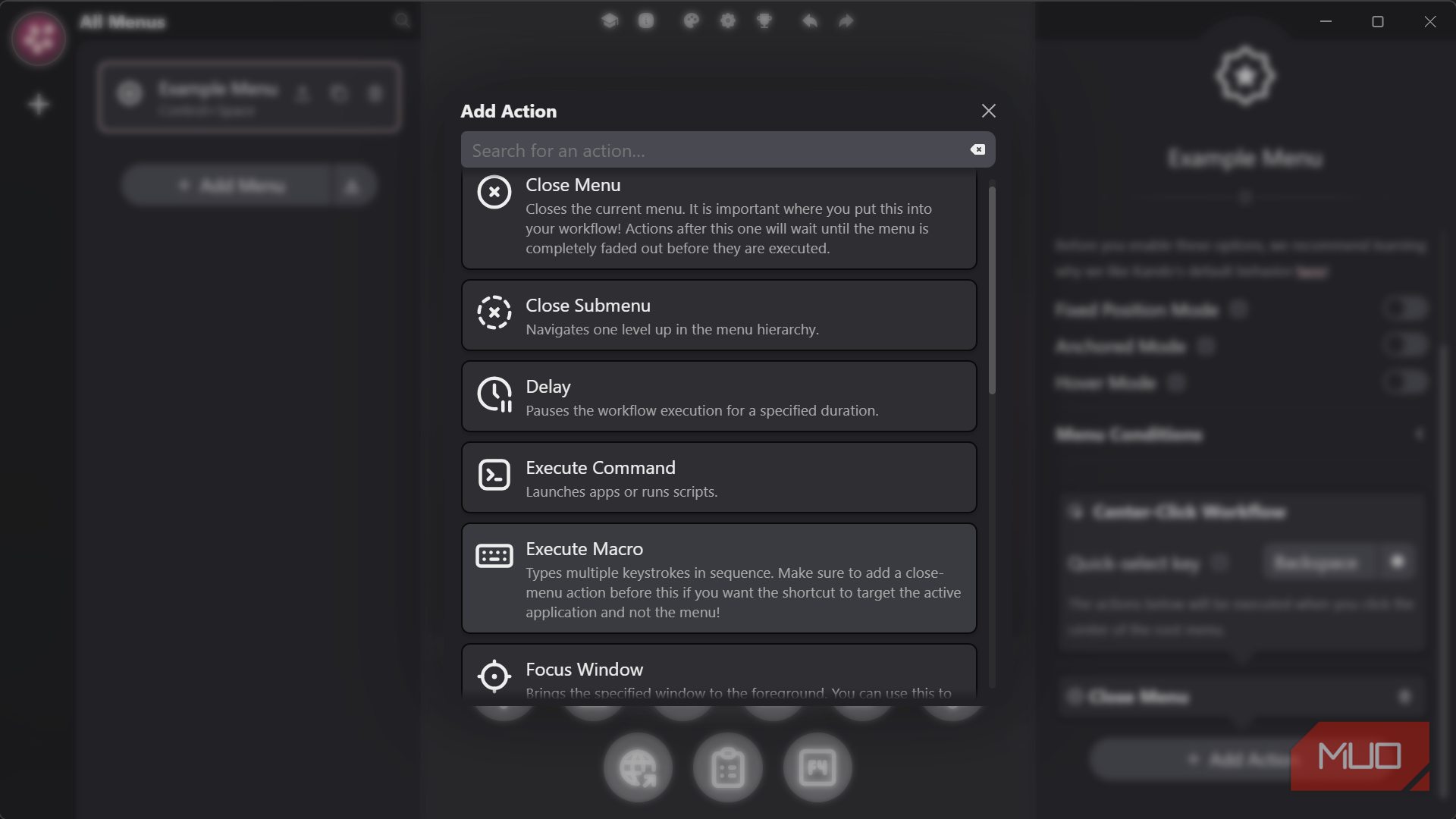 Add action modal in dark mode application
