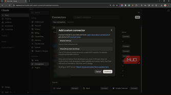 Add custom connector dialog in Claude with the Neon MCP endpoint.