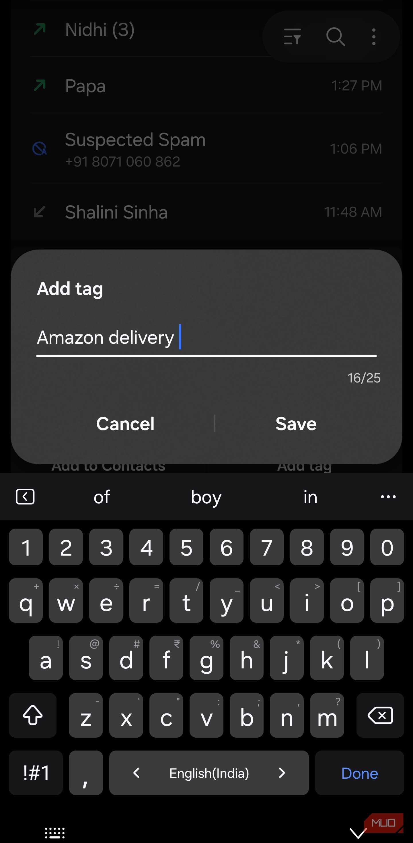 Adding custom tag in Samsung Phone