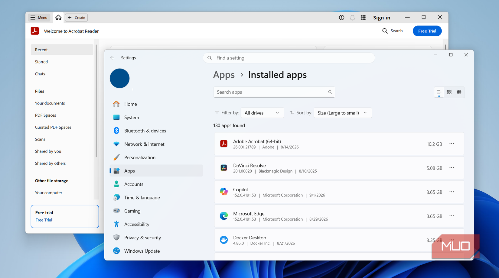 Adobe Acrobat storage info on Windows