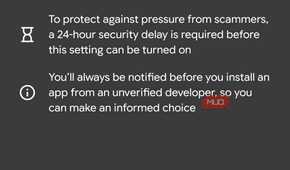 Allow apps from unverified developers setting screen