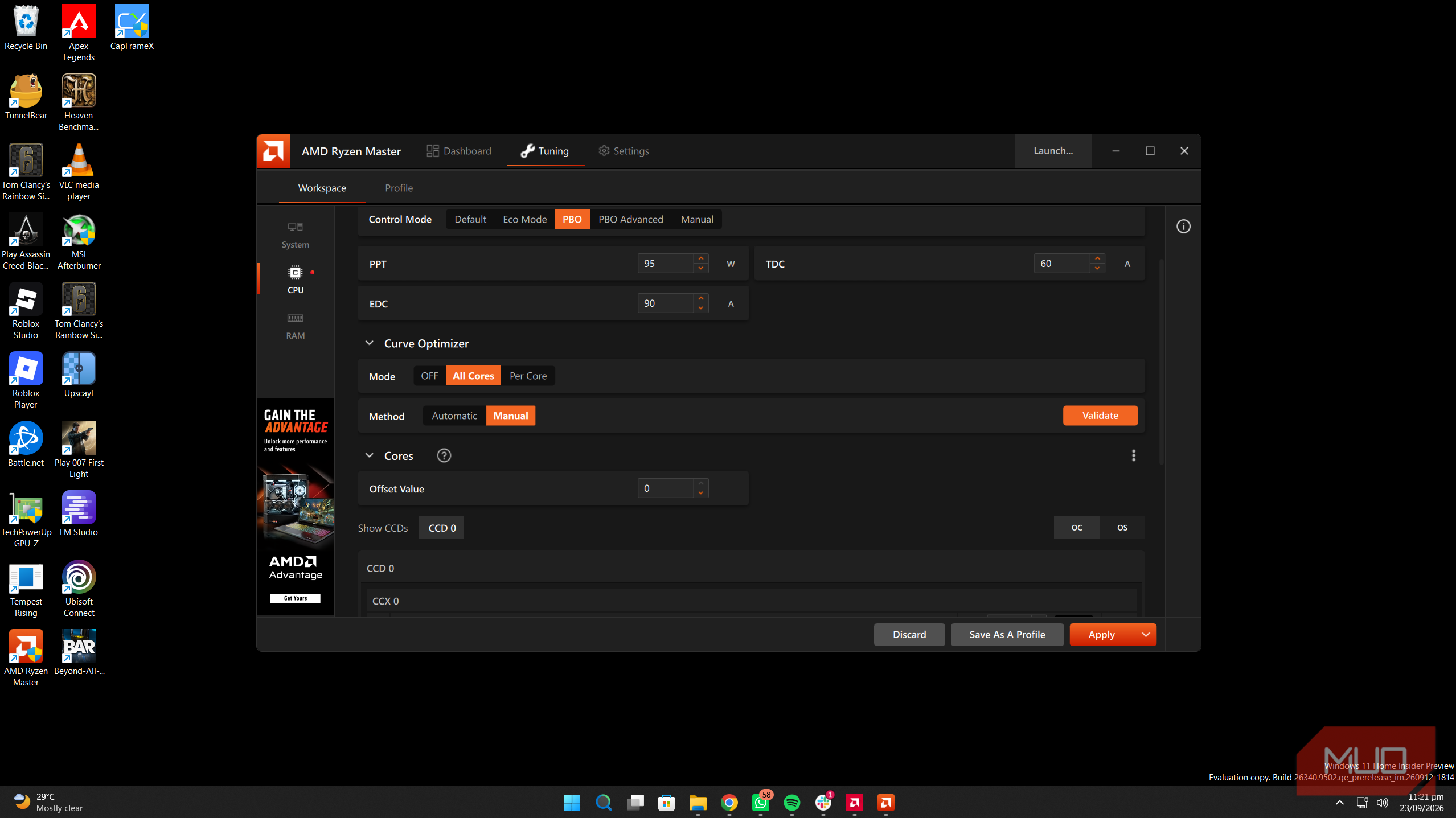 График и параметры питания в утилите AMD