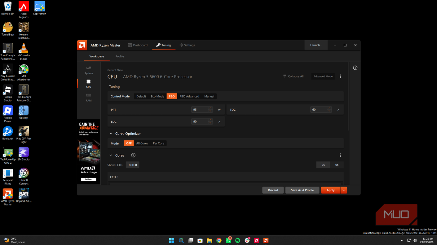 Вкладка CPU в AMD Ryzen Master Вкладка процессора в AMD Ryzen Master