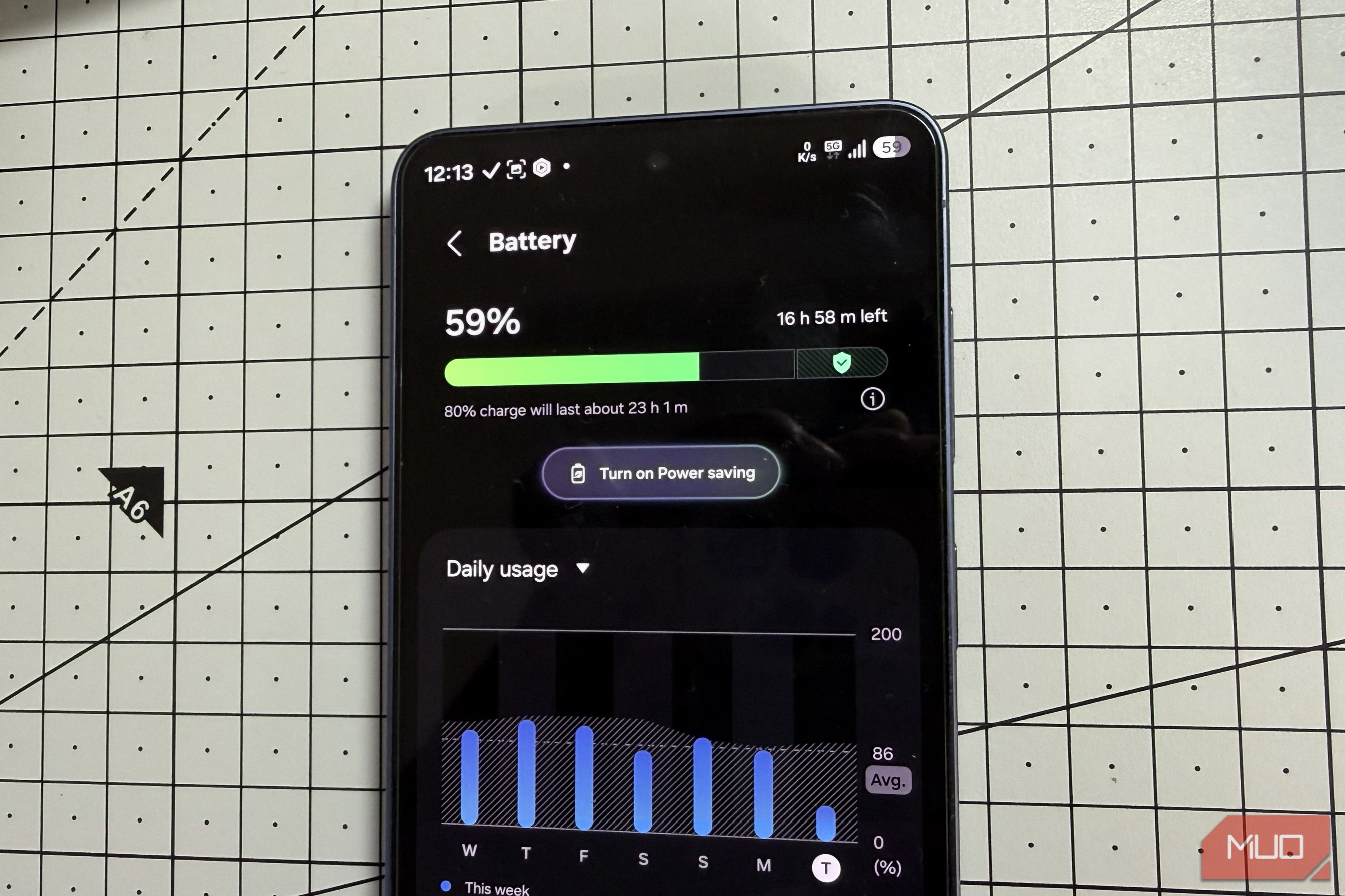 Android phone showing battery menu