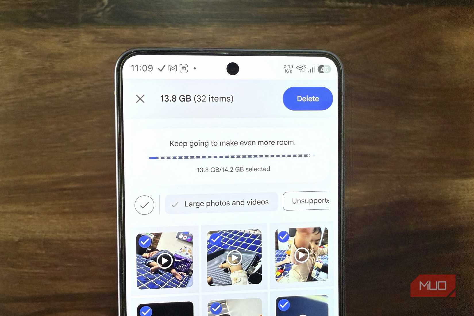 Android phone showing Google Photos clean up menu