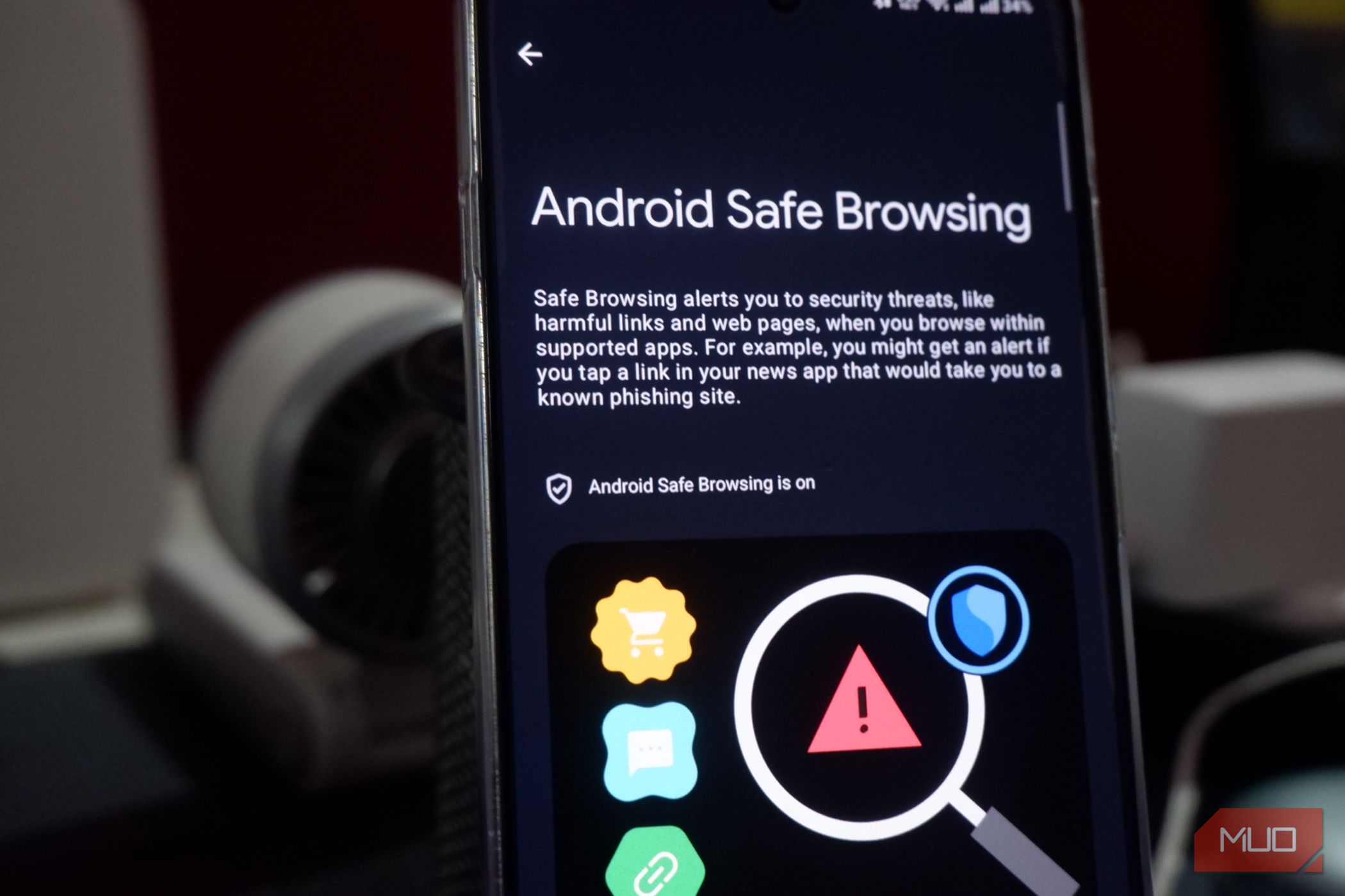 an Android smartphone showing the Android safe browsing screen