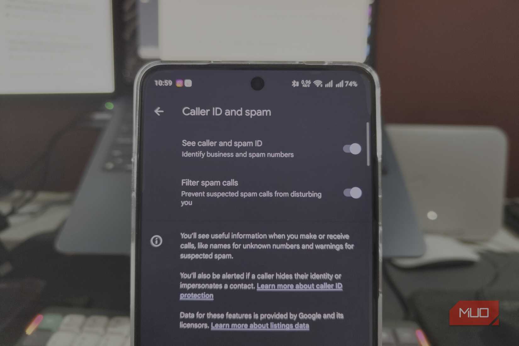 an Android smartphone showing the option to see caller and spam ID
