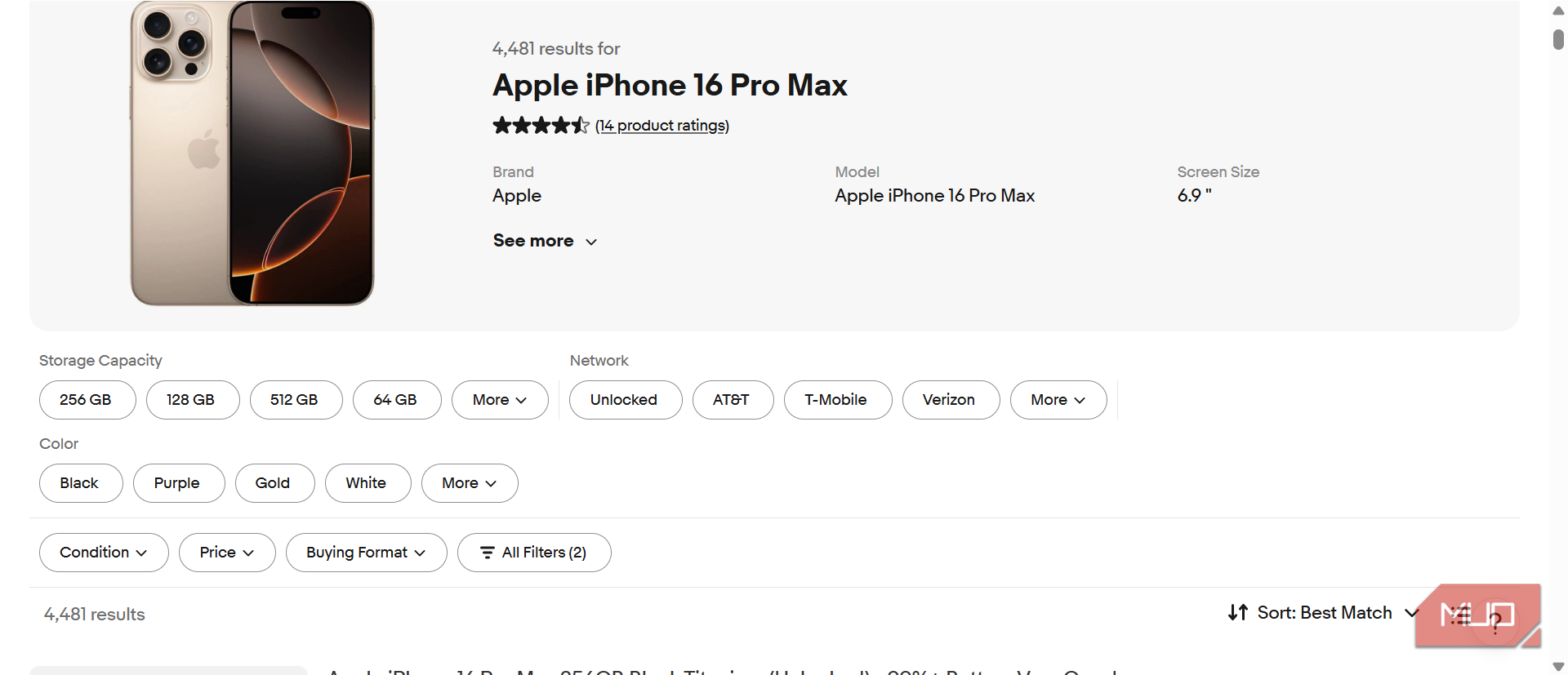 Apple iPhone 16 Pro Max eBay listing