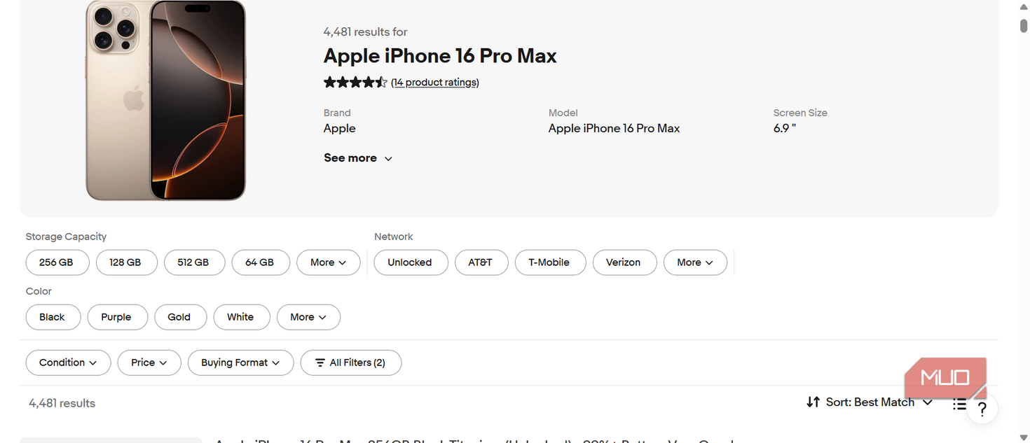 Apple iPhone 16 Pro Max eBay listing