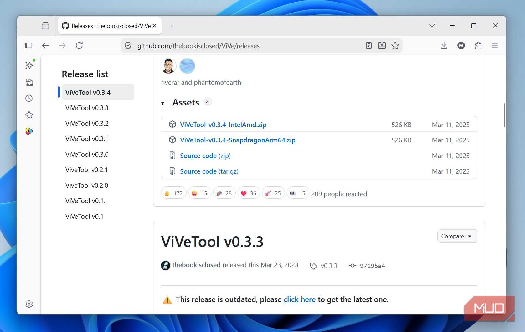 Assets section on the ViVeTool GitHub page