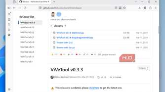 Assets section on the ViVeTool GitHub page
