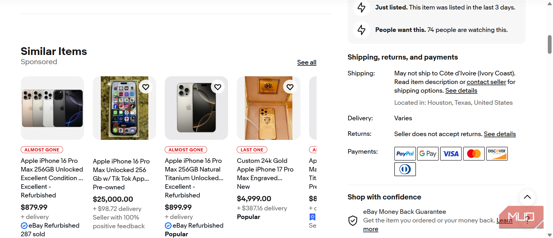 Automatic recommendations on ebay