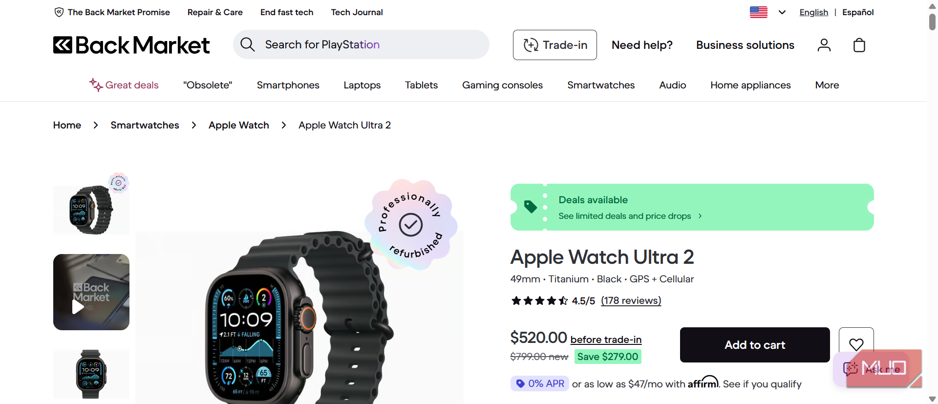 Back Market Apple watch listing