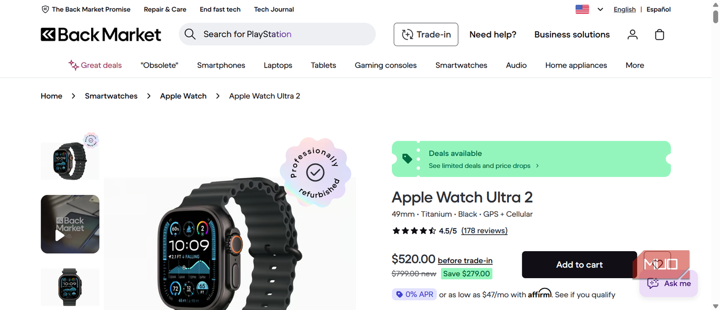 Back Market Apple watch listing