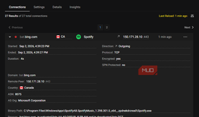 Information page on bat.bing.com connection domain on Spotify, Postmaster.
