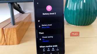 Samsung Galaxy Modes and Routines battery routine set to turn on Power savings below 54%