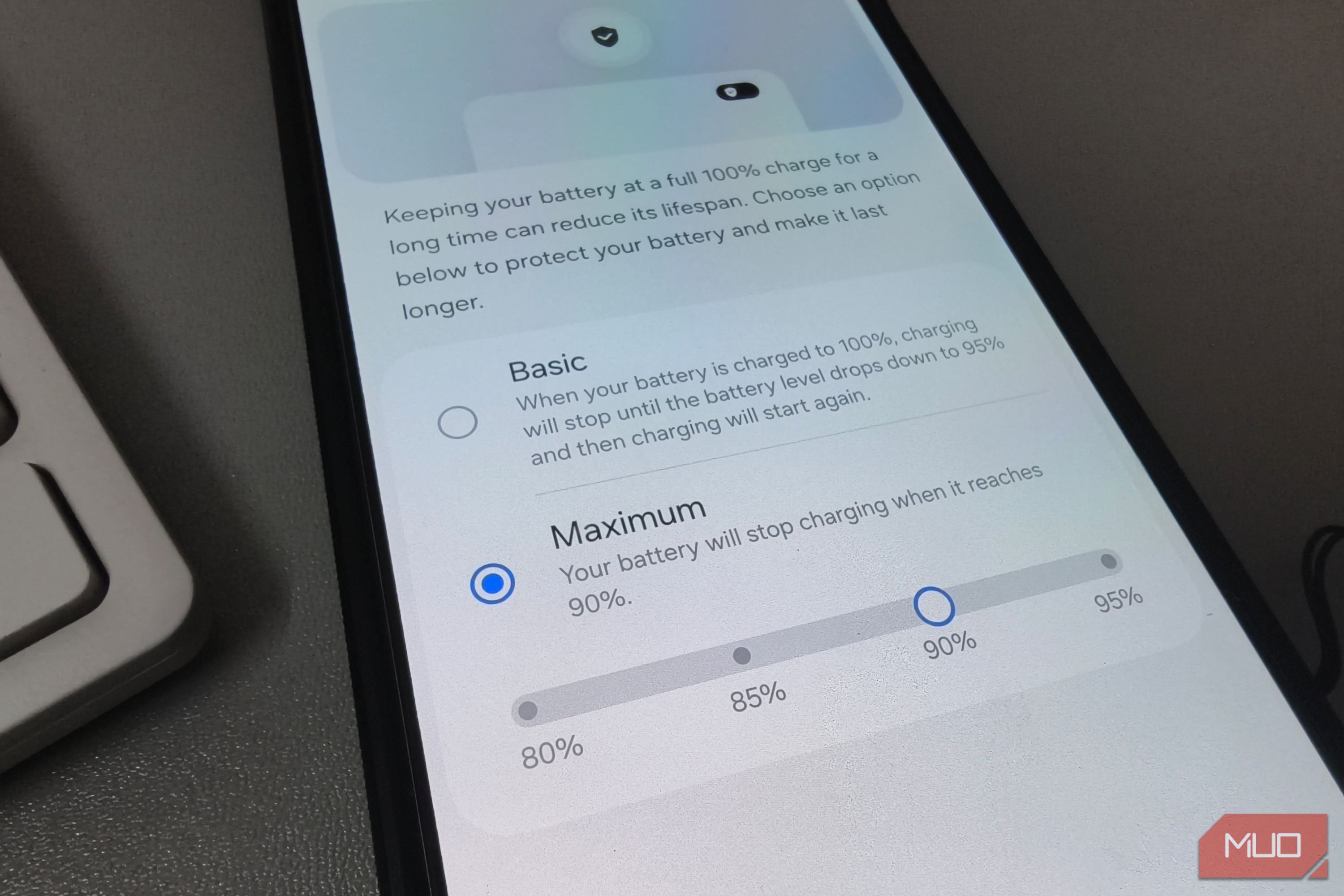 Battery protection settings on a Samsung Galaxy phone