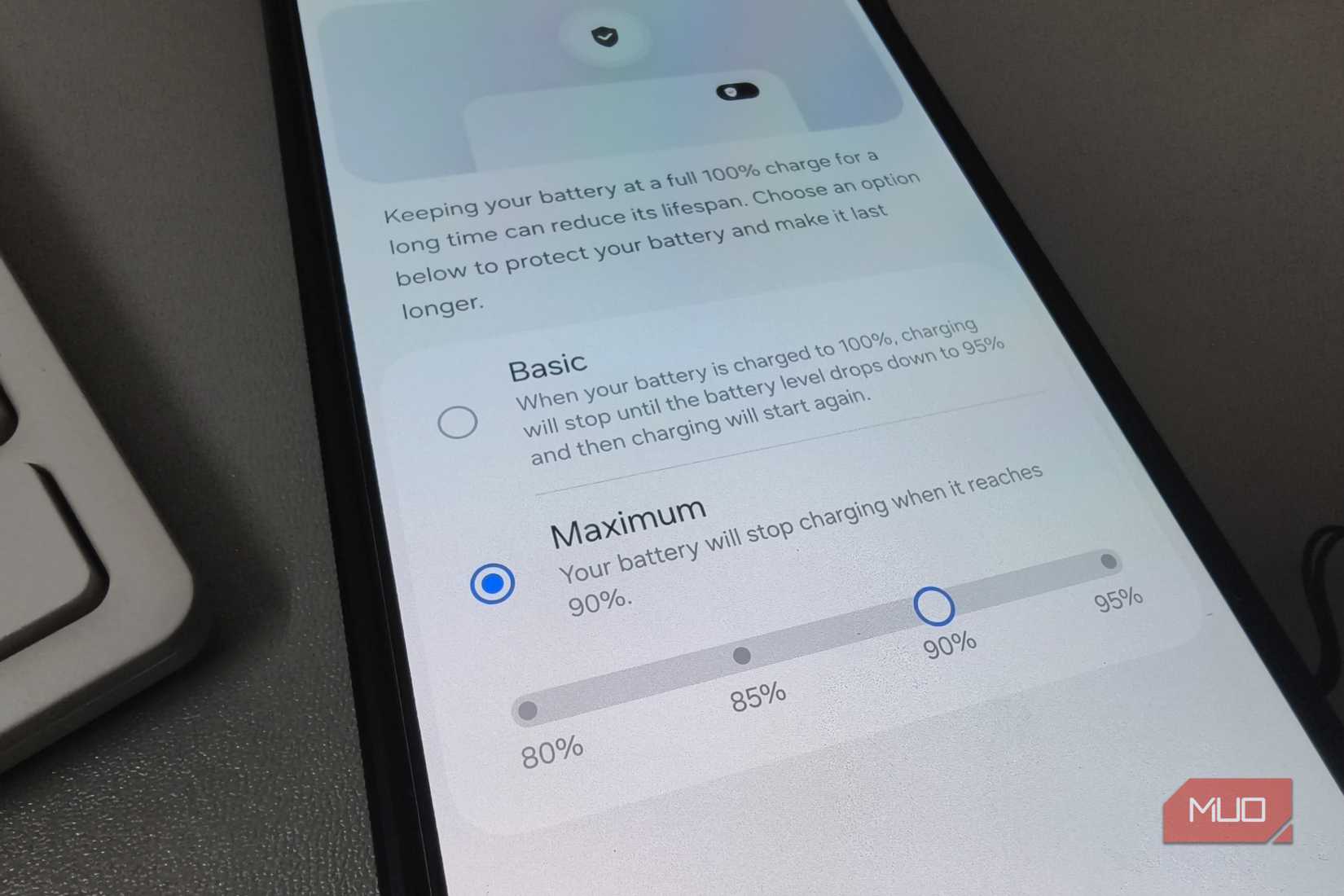 Battery protection settings on a Samsung Galaxy phone