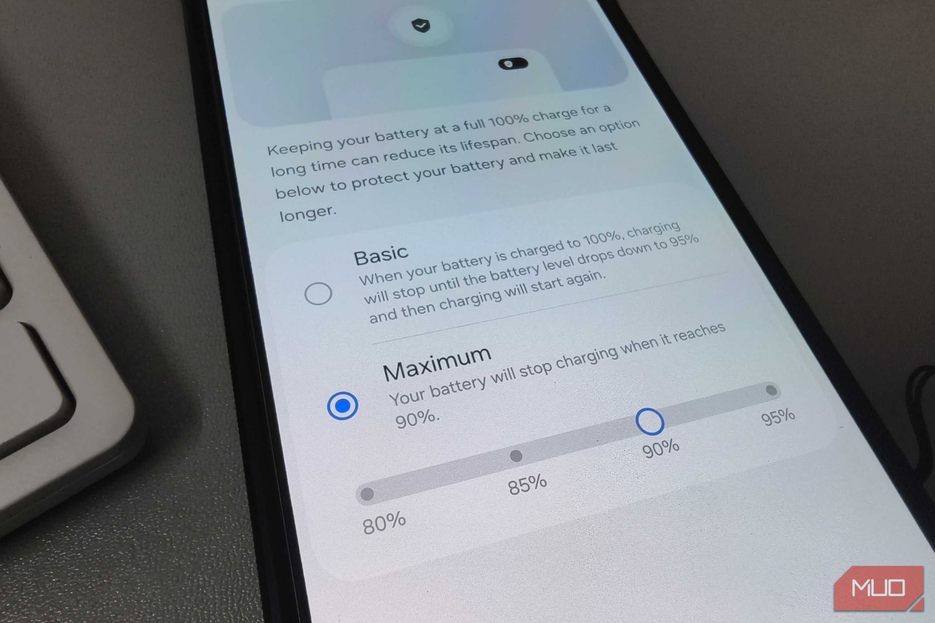 Battery protection settings on a Samsung Galaxy phone