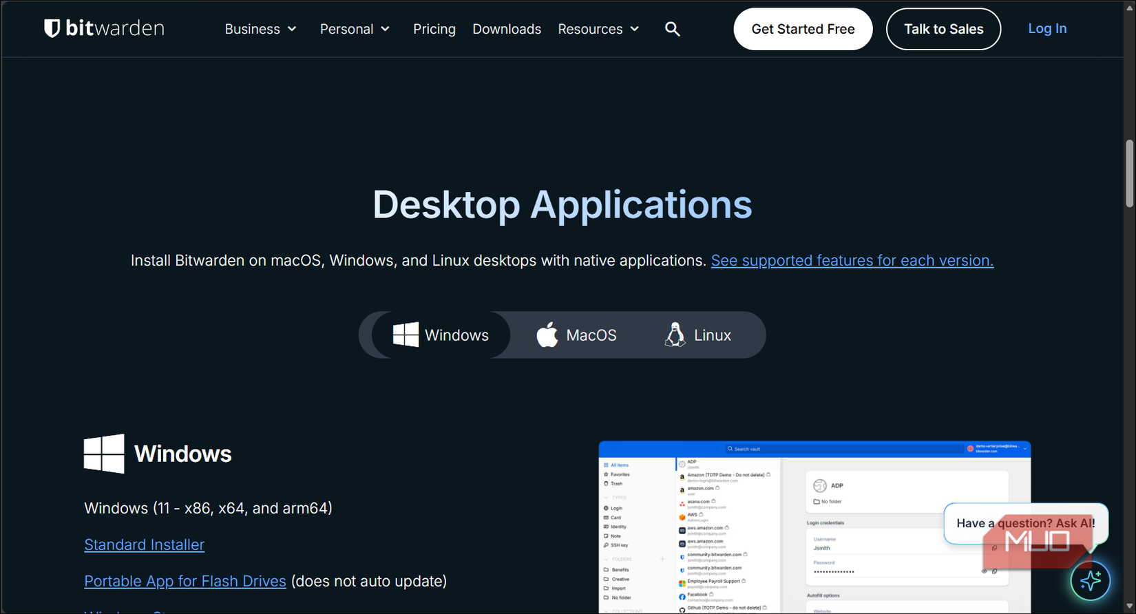 bitwarden desktop applications download page for windows macos linux